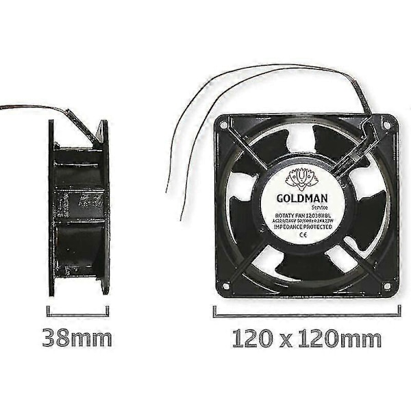 Højtemperatur Axial Blæser Til Pejs - Indsættelig, Metalblade, Lydløs, Universal (120 X 120 X 38mm)