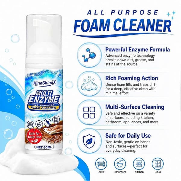 60 ml Multi-enzym skumrensespray, Multi-overflade husholdningsskumrenser til køkken, tæpper, polstring og bilinteriør 1pcs