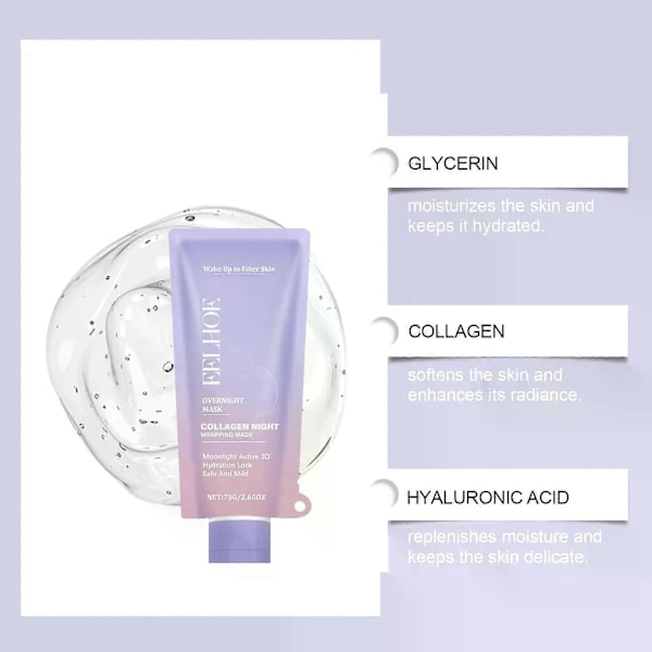 Collagen Maske, Collagen Maske til Ansigtet, Peel Off Collagen Maske til Natten, Reducerer Rynker og Forbedrer Hudens Elasticitet