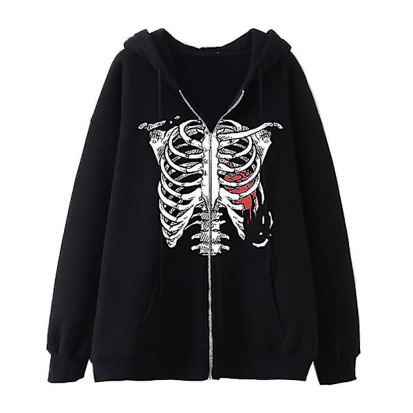 Halloween Kvinnor Skull Bone Hoodie Sweatshirt Kappa Halloween Zipper Hooded Jacket 2XL