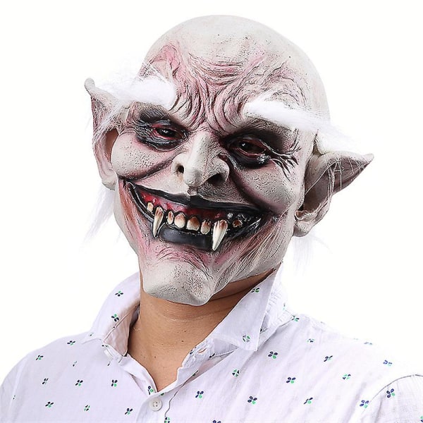 Halloween Horror Mask, Demons Latex Mask Med parykk, Creepy Cosplay Costume Party Propswhite Hairfree Freight