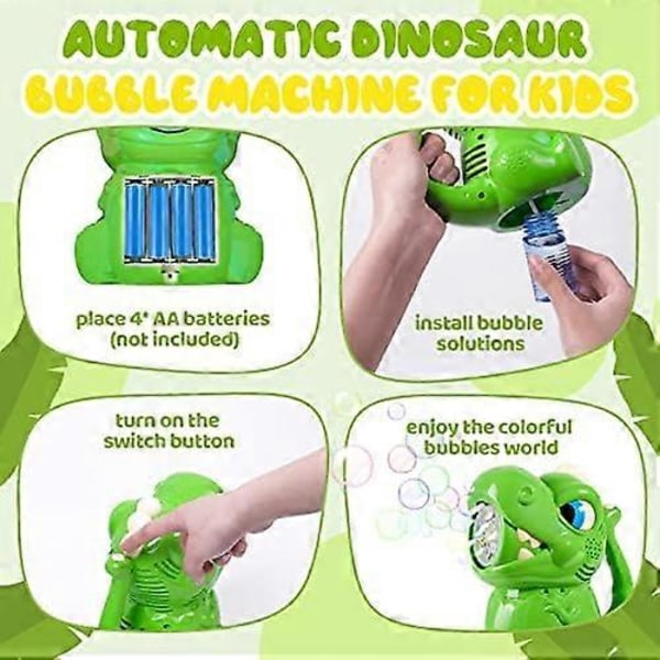Automatisk boblemaskine, bærbar dinosaur bobleblæser med boblevæske, 3000+ bobler/min, perfekt til børns fødselsdagsgave
