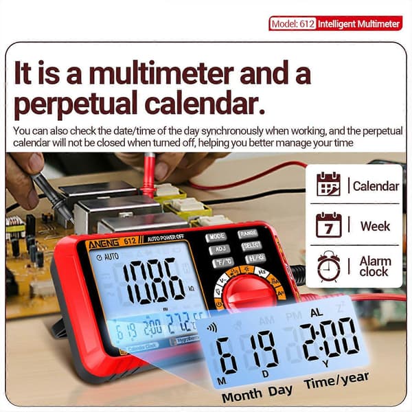 ANENG 612 Smart 3 i 1 Digitalt Multimeter Evighetskalender Temperatur og Fuktighet Amperemeter Voltmeter