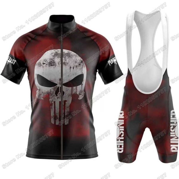 2023 Skull Cykeltrøje Sæt Justiceiro Cykeltøj Mænd Punisher Road Bike Shirt Suit Cykel Bib Shorts MTB ridetøj 15 S