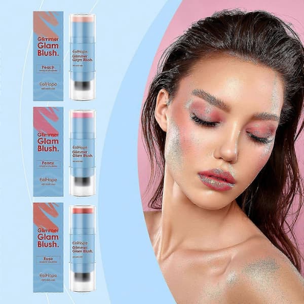 Dubbelsidig återfuktande rouge-stick med borste Långvarig, mångsidig makeup
