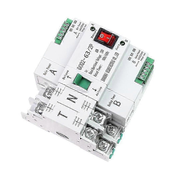 Ats Automatisk Omkopplare för Dubbel Strömförsörjning Avbrottsfri Ström 2p 63a Ac230v 35mm Skena Installation T