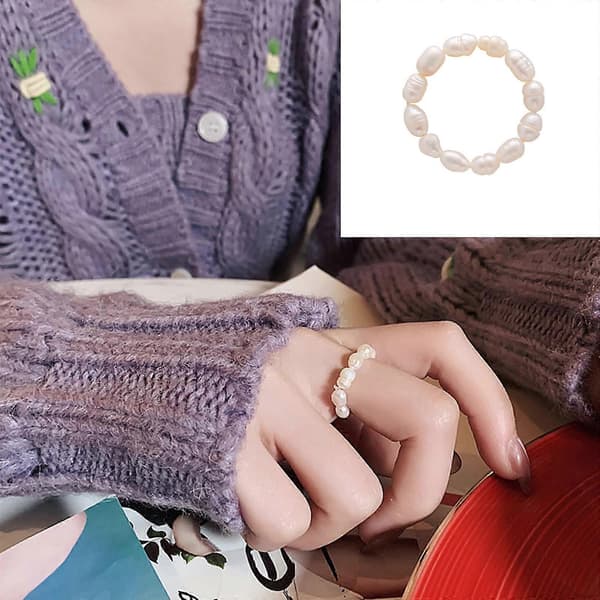 Retro Design Ring Søt Ring Perle Elastisk Estetisk Ringer Stablebar Preppy