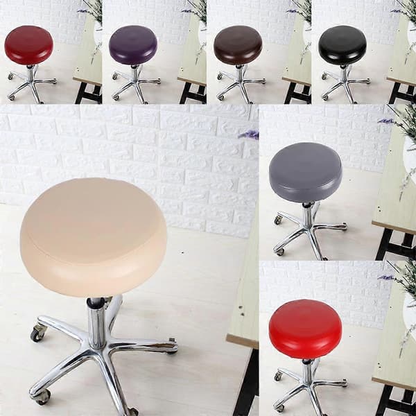 Avtagbart Barstolsöverdrag Rund Stol Sittskydd Elastisk Kjol PU Beige