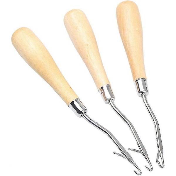 3 st Träböjt Virknål Verktyg, Högkvalitativ Virknål Stickverktyg Kit Perfekt för Mattframställning och Konstverk