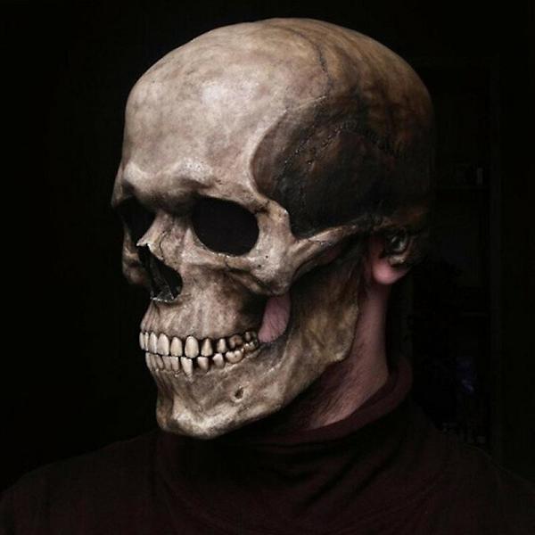 1 st Ny helhuvudskallemask Mun kan flyttas Halloween Skräck Vuxenskallemask Spökhusrekvisita rörlig käke latexmask Light color