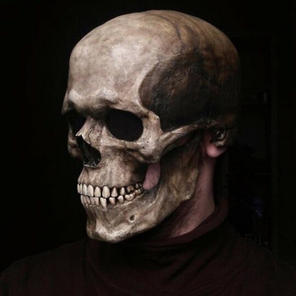 1 stk Ny Helhoved Kraniemaske Munden kan flyttes Halloween Horror Voksen Skull Mask Rekvisitter til hjemsøgt hus Bevægelig kæbe latexmaske Light color