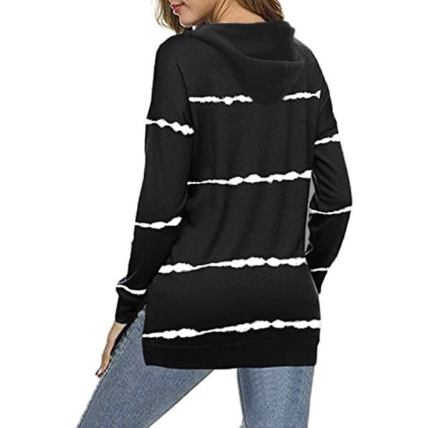 Stripete hettegenser for kvinner Uformelle topper genser Løse hettegensere med lange ermer Black M
