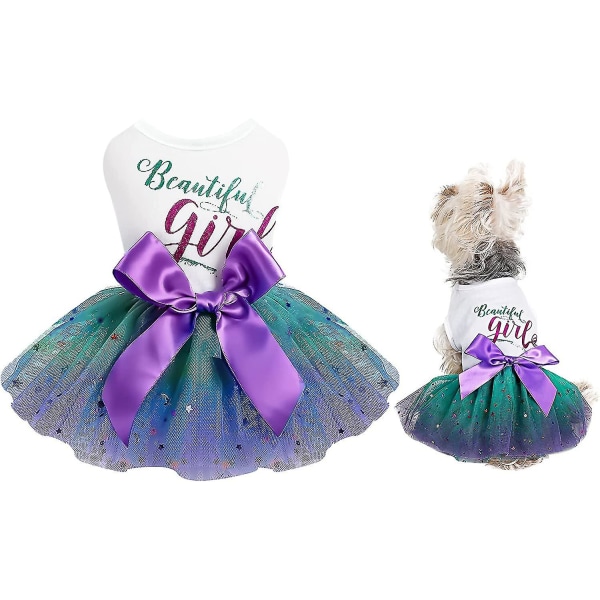 Hundekjole for små mellomstore hunder Jente, prinsesse buevalpekjoler Sommer tutu hundekjoler,kjæledyrantrekk til bursdags bryllup Blue XXL