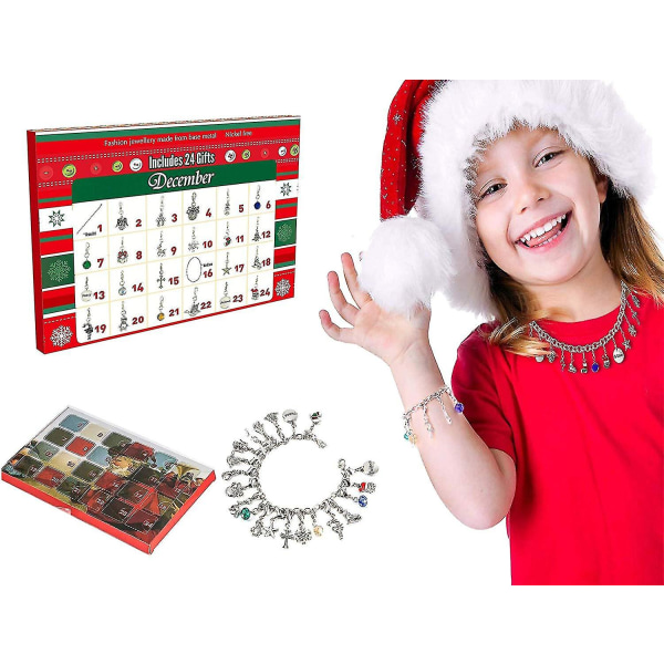Jule-adventskalender Jenter gjør-det-selv-smykker adventskalender med sjarmarmbånd og halskjedesett