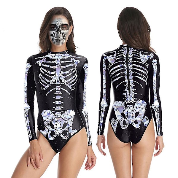 Halloween Kvinder Digital Skeleton Stram Badedragt i ét stykke med lynlås style 5 L-XL