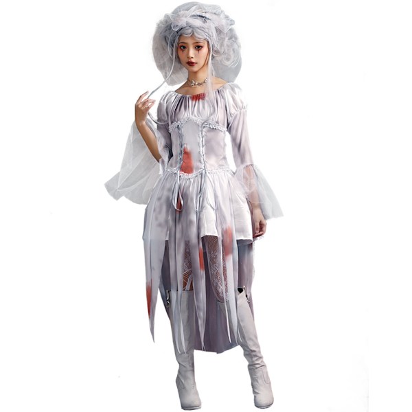Halloween horror korsett grå vampyr brud maskerade cosplay zombie dress woman S