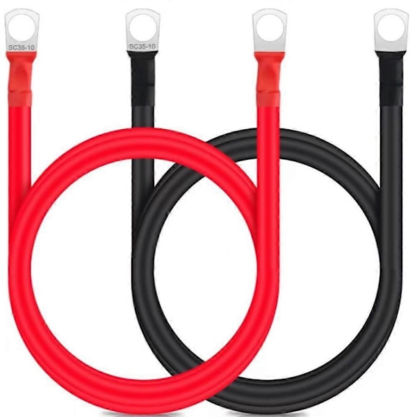 Inverter Batterikabel, 2 st 2AWG Bilbatterikabel, med Ringkabelskor Koppartråd för Bil, Lastbil, Motorcykel, Solenergi, Husbil, Marin (Röd och Svart)