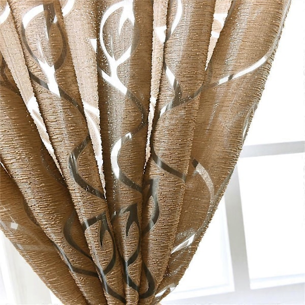 100*200cm Vindus Voile Gardinpanel Transparent Tyll Drape Kaffe