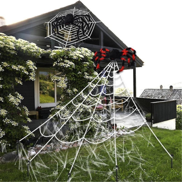 Simulering Spider Web Triangulering Halloween Udendørs dekoration Rekvisitter Stort Tricky Legetøj Temafest white 360CM