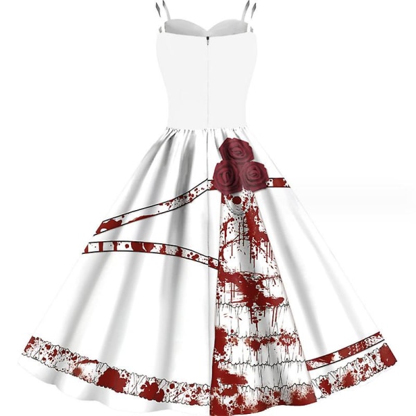 Halloween Bloody Print Fest Suspender Kjoler Mode Sexet Tunika Flowy Kjole Festival Light Bride Cos Kostume WHITE M