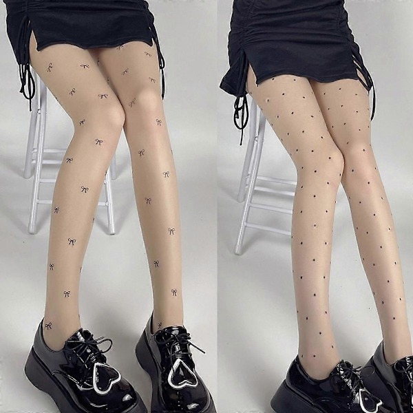Dame Sømløse Tights Japansk Sød Sløjfe Printet Gennemsigtig Strømpebukser