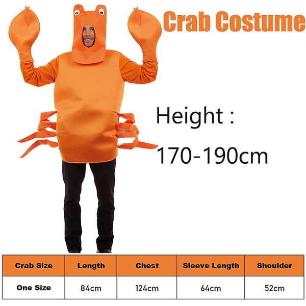 Rejer Unisex-kostume Unisex-krabbekostume Voksen Hummermand Cosplay Halloween Sea Food Kostume 2022 Ny ankomst Orange