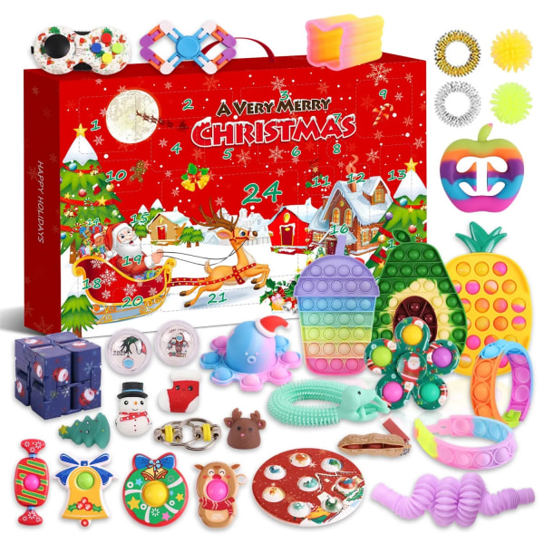 Ny adventskalender 2021 Julelegetøj til børn Nedtællingskalender 24 dages julelegetøj Jule Push Bubbles Legetøjspakke Gave Noel Dark Gray
