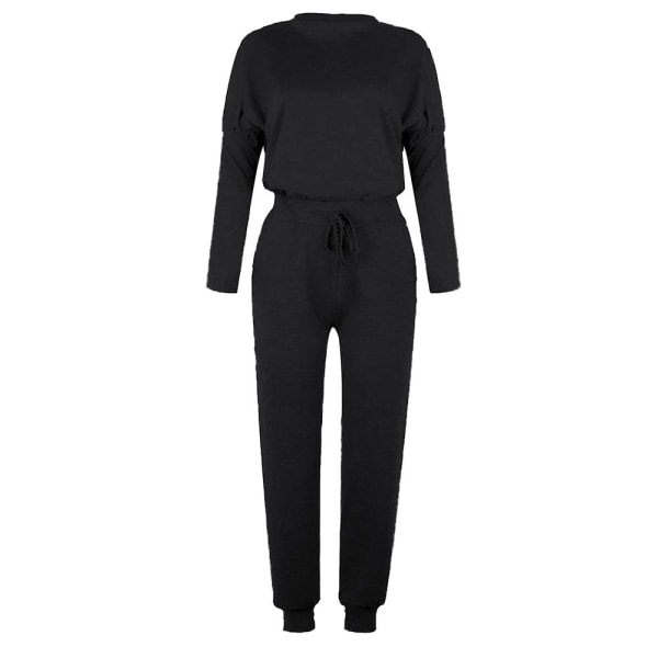 Kvinner Uformelle Vanlige antrekk T-skjorte topper + snøring Elastisk midje Jogging Joggebukser Bukse Loungewear Sett Black 2XL