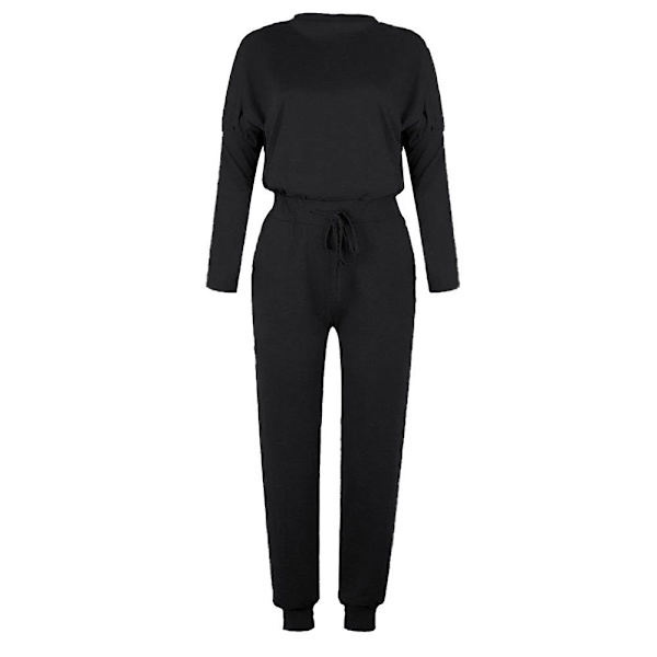 Kvinnor Casual Enkla kläder T-shirt Toppar + Dragsko Elastisk midja Jogging Träningsbyxor Byxor Loungewear Set Black XL