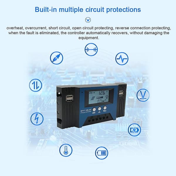 100A MPPT Solarladdningsregulator 12/24V Autofokus Solpanelregulator Batteri Intelligent Regul