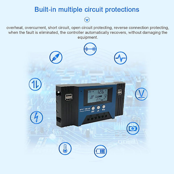 100A MPPT Solcelle Opladningscontroller 12/24V Auto Fokus Solpanel Controller Batteri Intelligent Regulering