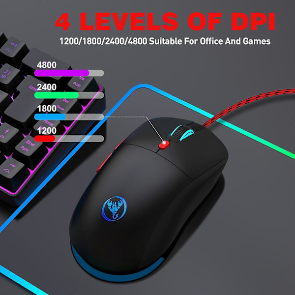 USB Kabel Optisk Mus med 6 Programmerbare Knapper, 3600DPI, for Profesjonell og Casual Bruk 125HZ Returrate Hvit
