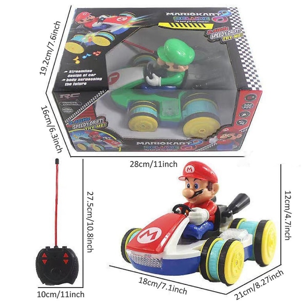 Super Mario Bros Kart fjernbetjening Elektrisk billegetøj til børn, Mario Luigi Led lys-up musik kart billegetøj Fans julegave Red