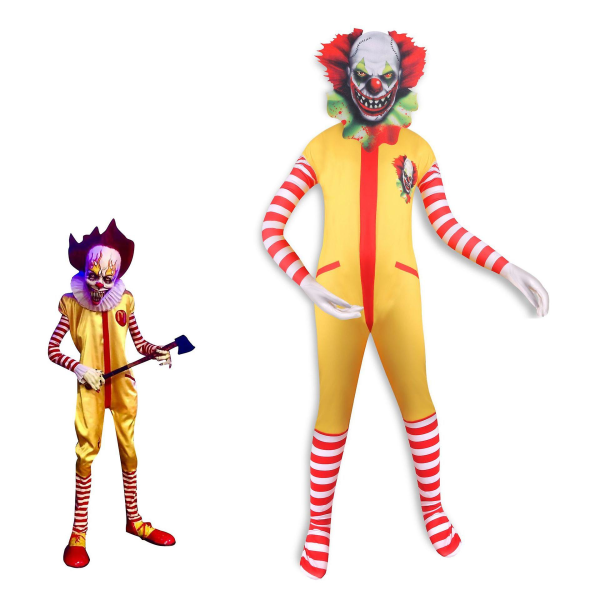 Kids Heath Ledger Cosplay Bodysuit Halloween-asuelokuva The Dark Knight Joker Jumpsuit Mask Täysi setit Carnival Clown vaatteet LB35-mask 120cm