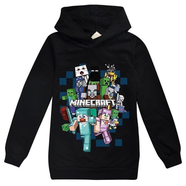 Minecraft Børn Drenge Piger Hættetrøje med tryk Casual Langærmet Hættetrøje Pullover Sweater Top Black 5-6Years