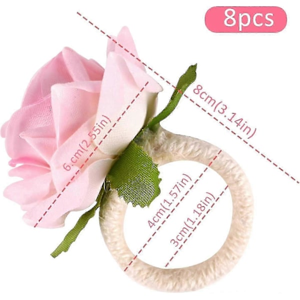 8 stk. Servietringssæt Blomster Servietholderringe Kunstige Rose Servietringe Sækkelærredssnor Servietspænde Håndlavet Falsk Pink Rose Servietløkke