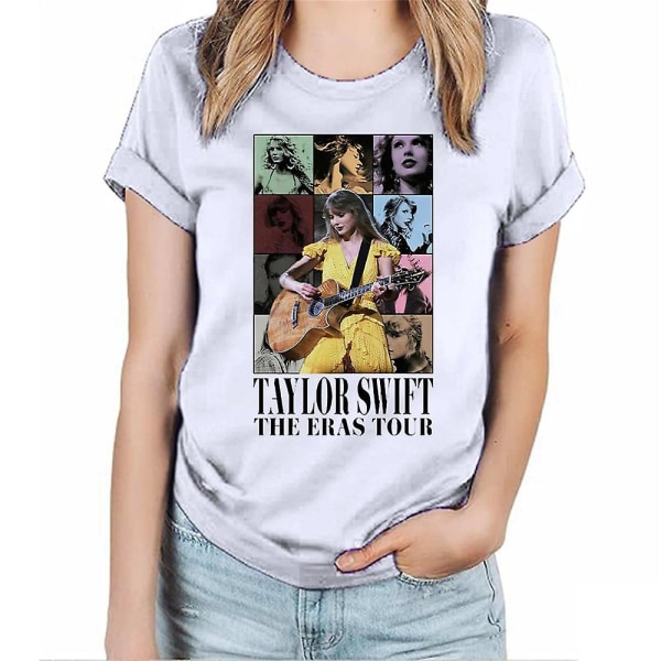 Taylor Swift The Eras Tour Printed T-paita Lyhythihainen Pusero Paidat Tee Musiikki Konserttitopit nuorille Aikuiset Naiset Miehet Fanit Swiftie White S