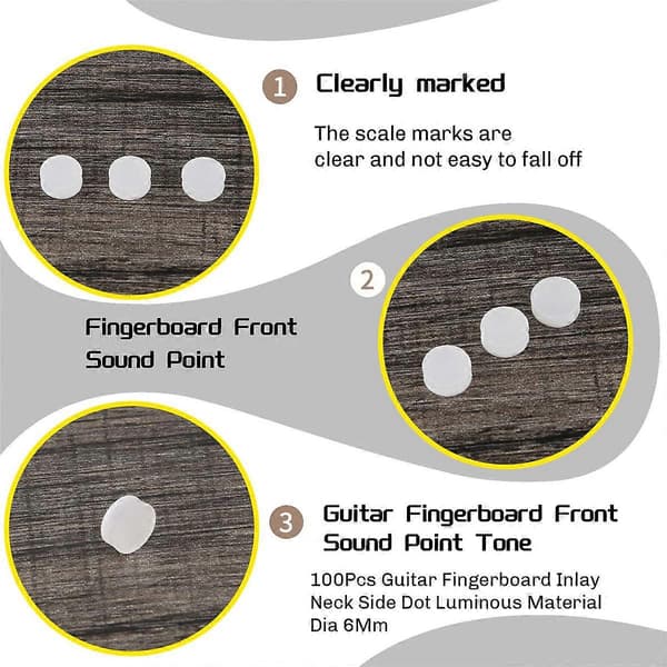 100 st Gitarr Greppbräda Inlägg Hals Sida Punkt Självlysande Material Dia 6mm