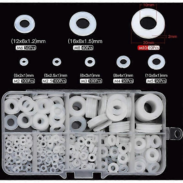 500 stk. Nylon Plastikskiver Nylon Flade Skiver, M2 M2.5 M3 M4 M5 M6 M8 M1