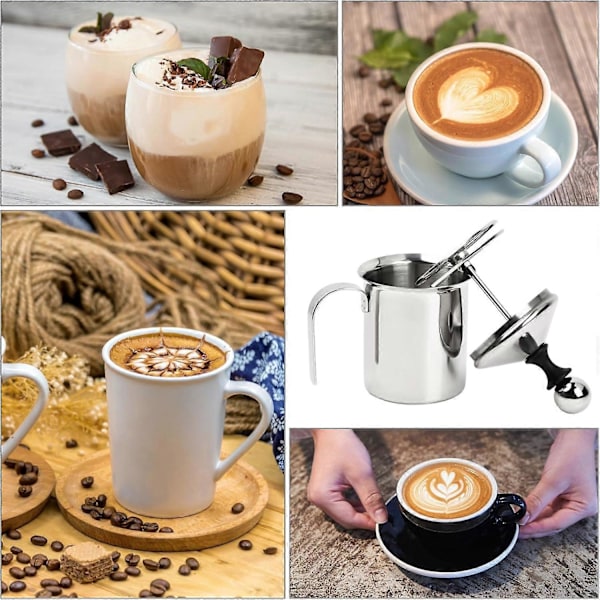 Manuell Melkeskummer - 304 Rustfritt Stål Dobbel Mesh Melkeskummer, 400ml for Cappuccino Latte