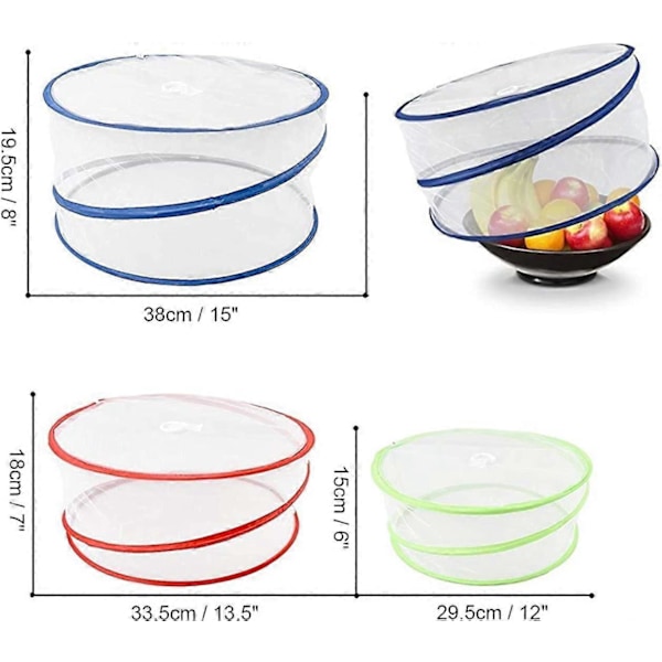 Mattskydd, Set med 3 Återanvändbara Vikbara Pop-up Mattskydd Kök Utomhus Picknick BBQ Insektsskydd Mesh Nät