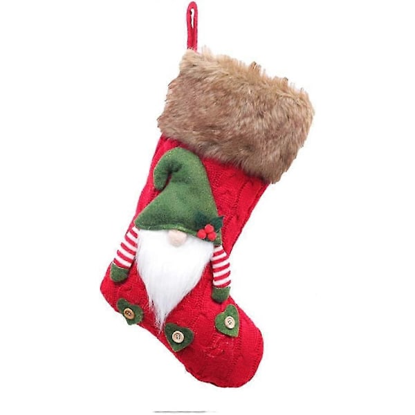 Julestrømpe Strikket Gnome Strømper Håndlagde Hengende Strømpe Juletre Anheng Juledekorasjon Gavepose For Hjemmeinnredning (rød) (ShiKai)