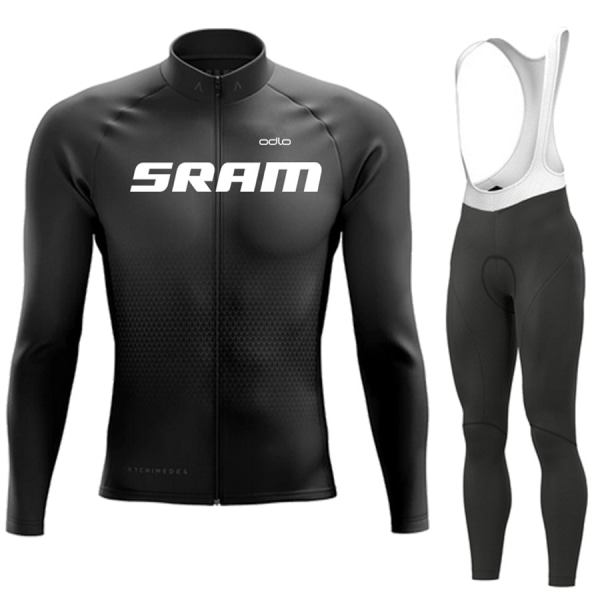 SRAM Pro Autumn Cycling Jersey Sæt Cykel Sportwear Suit MTB Uniform Ropa Ciclismo Road Bike Tøj Bicicleta Lange Bib Bukser Beige M