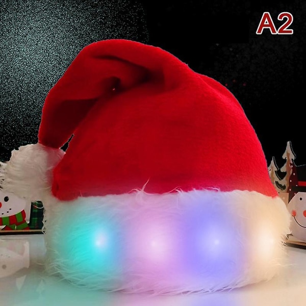 Joulupukkihattu Joulun LED-valo valkoisella pehmokoristeella Söpö Joulupukki Joulu Red A3