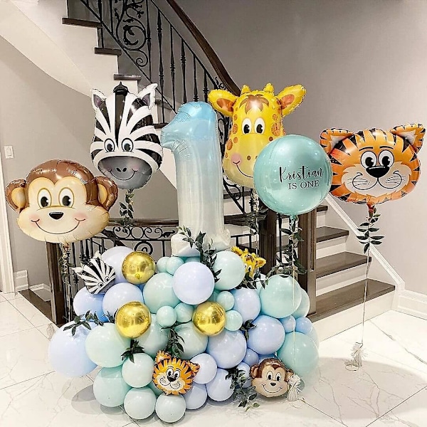 18 Pakke Jungel Safari Dyr Hode Folieballonger Tiger Zebra Giraff Løve Ku Ape Ballonger Sett For Jungel Safari Dyreliv Tema Bakgrunn Barn Fødsel