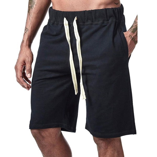 Mænd Snøre Shorts Jogging Sommer Casual Sport Fitness Joggers Korte joggingbukser Black 2XL