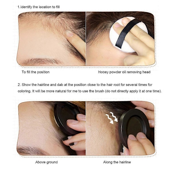 Hårlinjepudder til dækning af udgroninger og makeup concealer til tyndt, luftigt hår