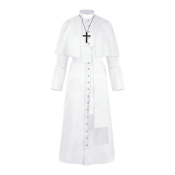 Yksivärinen Priest-asu Priestin keskiaikainen retrocosplay-asu ristikaulakorulla (musta) white 3xl