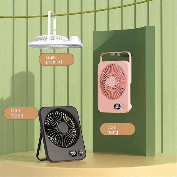 Bærbar Bordventilator USB Genopladelig Ventilator 180° Hældning Foldbar Personlig Ventilator med Strømdisplay 5 Hastigheder Ul