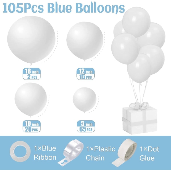 105 st Vita ballonger, rund form av latexballonger Tjocka matta macaronballonger med remsa, kedja, tejp Romantisk festivalfestdekoration för Valenti